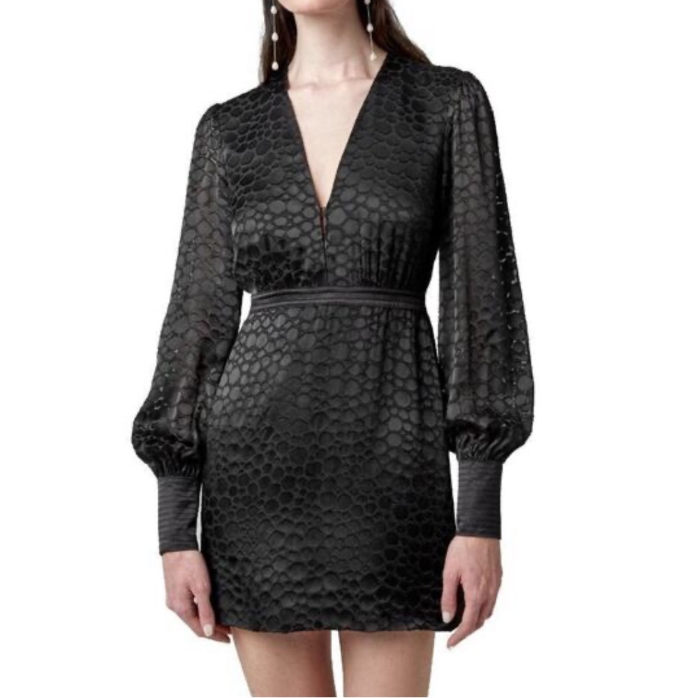 ALEXIS Cordelia Black Silk Burnout Long Sleeve Mini Dress